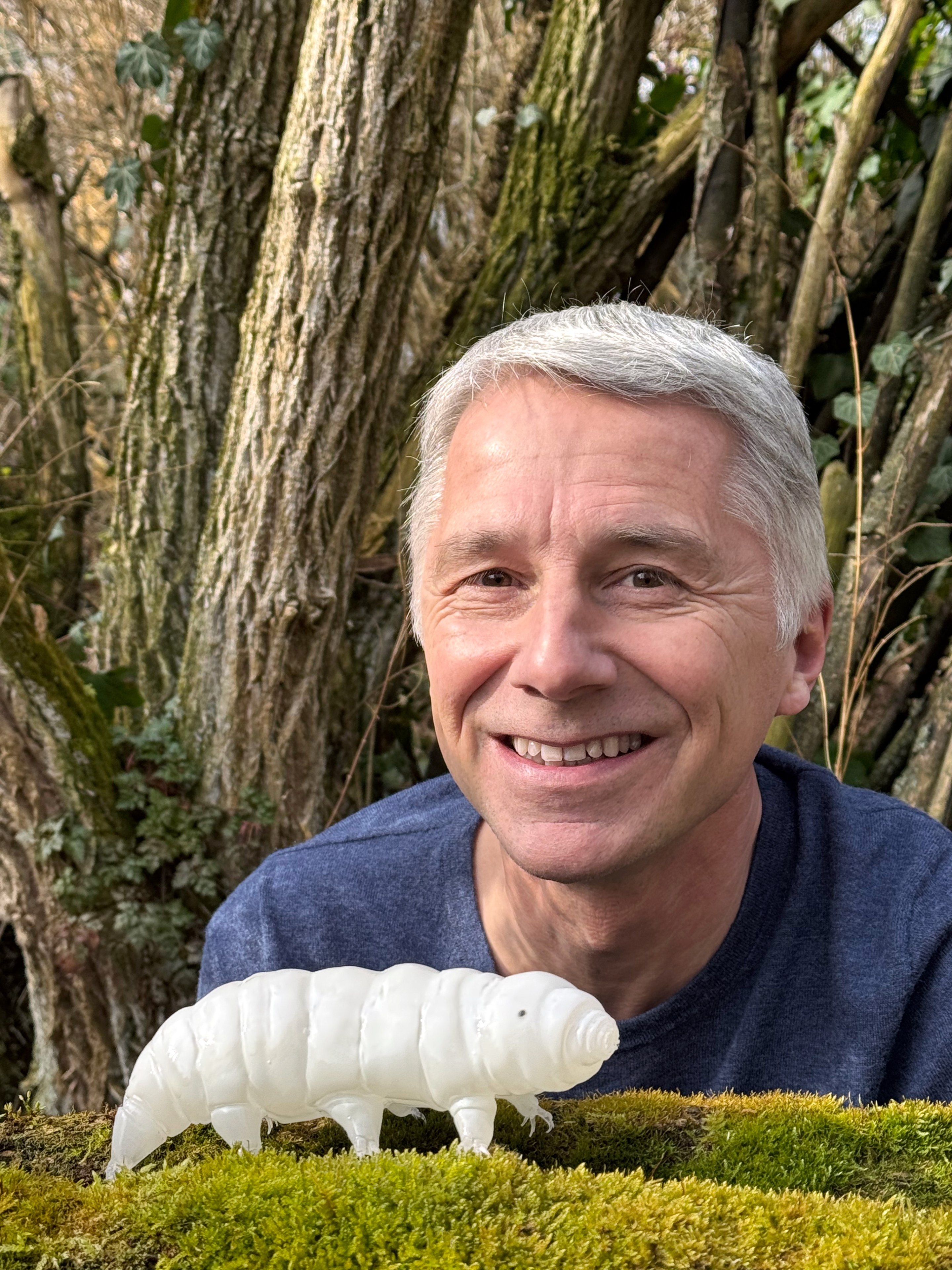 Zoologist Ralph Schill with a 200:1 scale model of a tardigrade. 